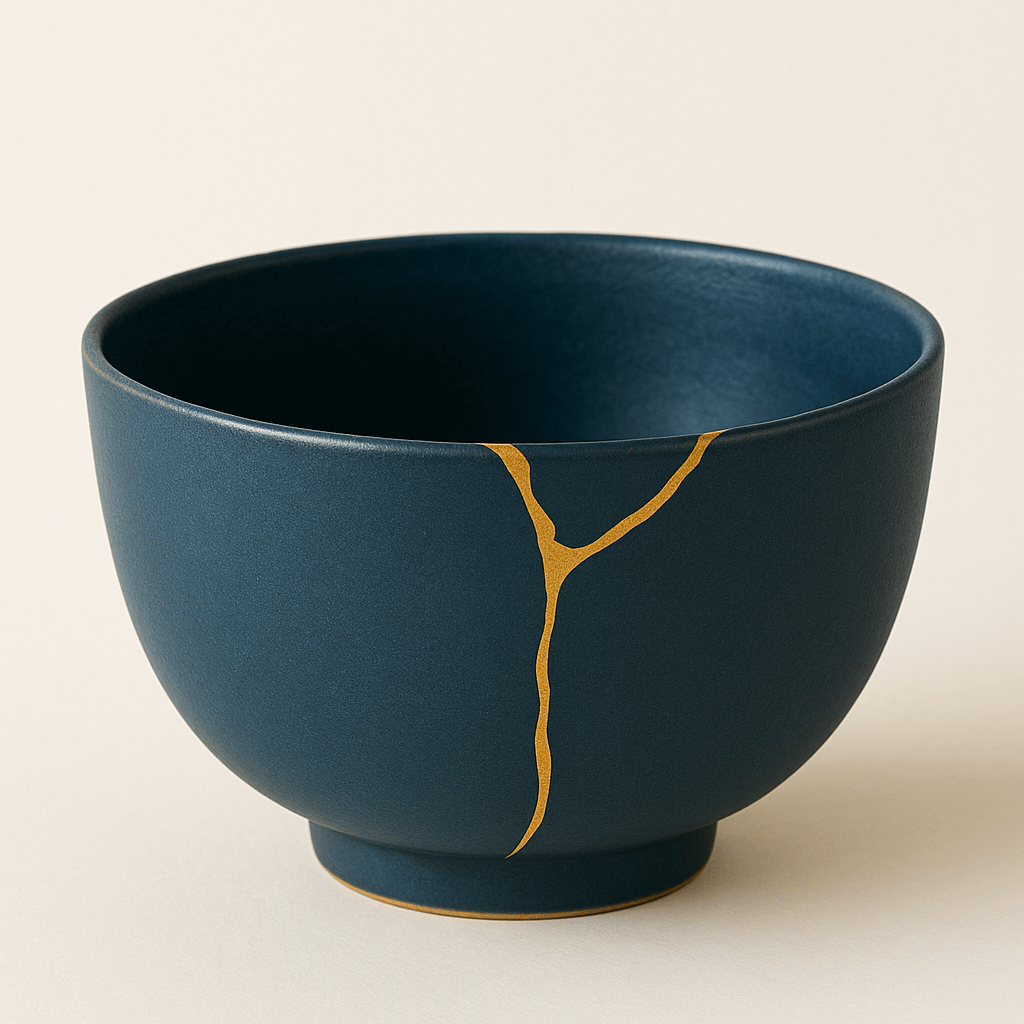 Broken vase repaired with gold, kintsugi technique